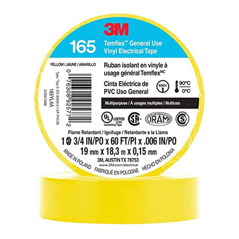 Cinta Temflex 165 Amarillo 19mm x 18.3m 3M