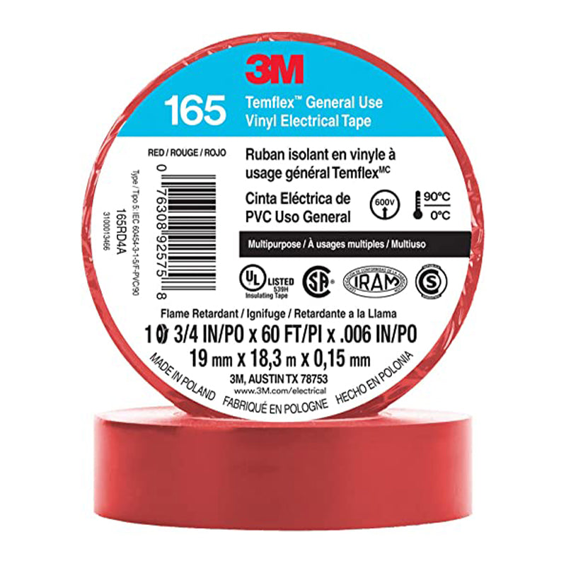 Cinta Temflex 165 Rojo 19mm x 18.3m 3M