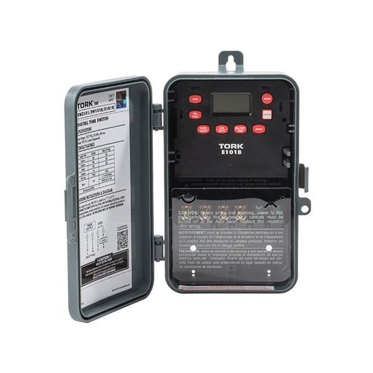 Reloj de control digital Tork E101B temporizador programable 24 horas 120-277V 40A