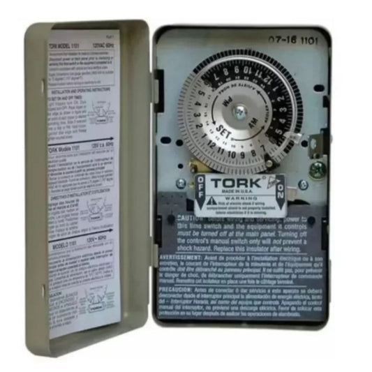 Interruptor de horario tork 1101P 110v
Reloj de control mecánico Tork 1101P interruptor horario 24 horas 120V